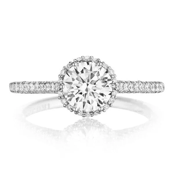 Women’s engagement rings with colored diamonds-TACORI Petite Crescent Halo Engagement Ring