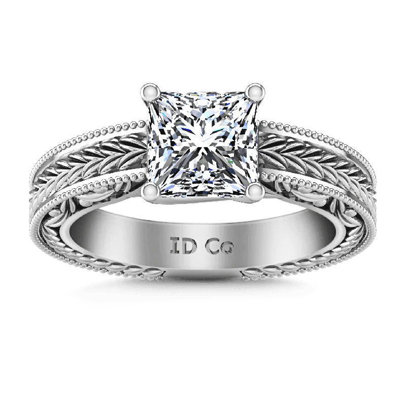 Women’s stackable engagement rings-Solitaire Princess Cut Diamond Engagement Ring Rowan 14K White Gold