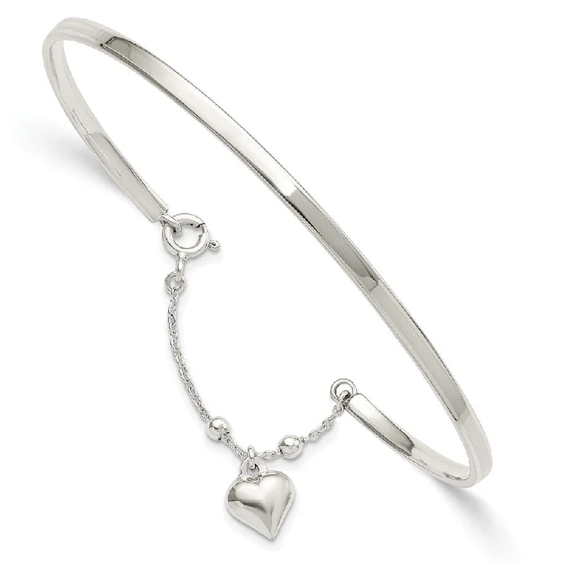 Women’s cuff bracelet-925 Sterling Silver 2.95mm Puffed Heart Bangle Anklet