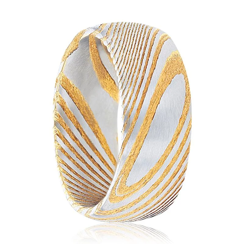 Women’s spiritual ring-GODELOT | Damascus Steel Gold Banding Pattern