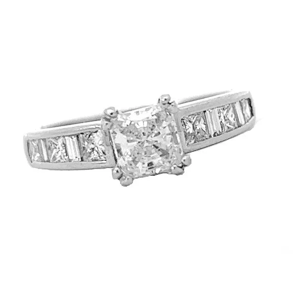 Women’s engagement rings with diamonds-Platinum Baguette and Princess Cut Engagement Ring