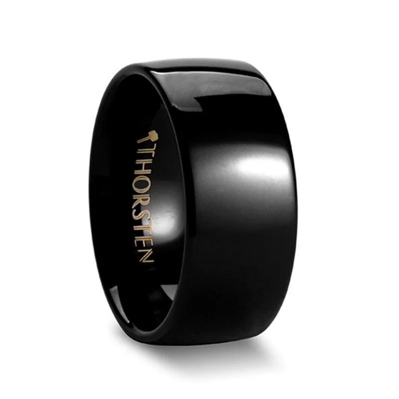 Women’s cubic zirconia ring-RAVEN | Tungsten Ring Black Domed