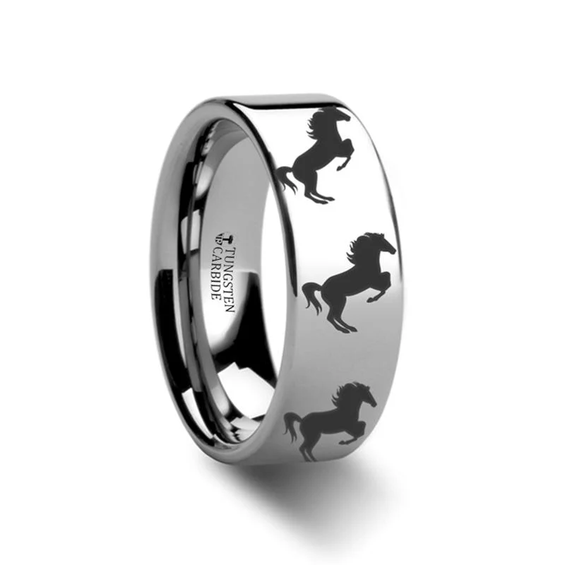 Women’s vintage-inspired ring-Horse Hind Legs Print Animal Design Tungsten Carbide Ring for Men and Women - 4MM - 12MM