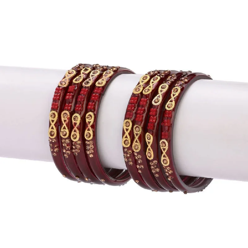 Women’s bracelet with charms-Afast Designer Fancy Party Bangle/ Kada Set, Maroon, Glass, Pack Of 8