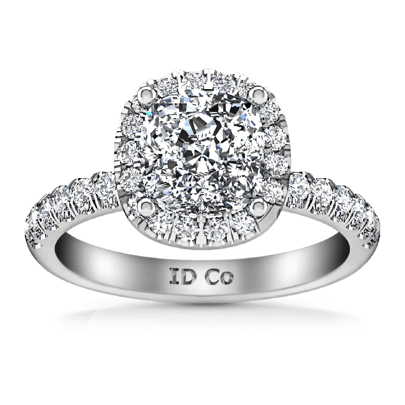 Women’s matching engagement and wedding rings-Halo Cushion Cut Diamond Engagement Ring Jessica 14K White Gold