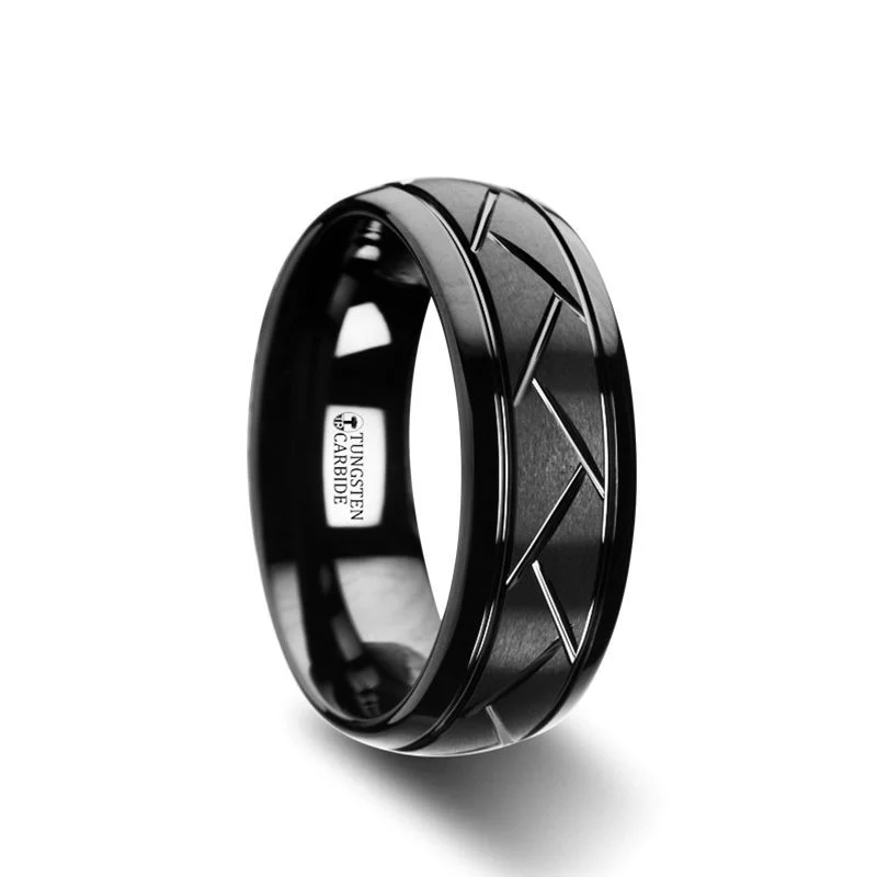 Women’s infinity ring-ENIGMA | Tungsten Ring Black Domed