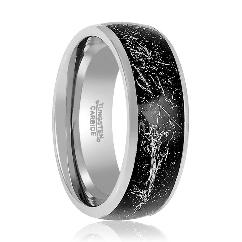 Women’s gemstone ring-TATUM | Tungsten Ring Metallic Shavings Inlay