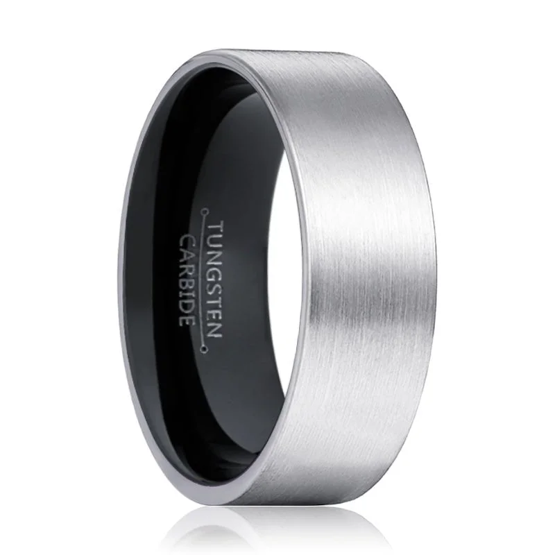 Women’s diamond infinity ring-NERO | Black Ring, Silver Tungsten Ring, Brushed, Flat