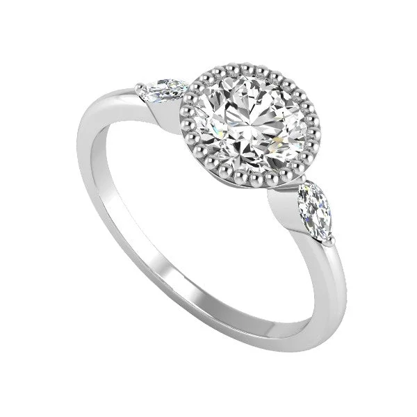 Women’s diamond engagement rings with a twist-3-Stone Halo Diamond Engagement Ring