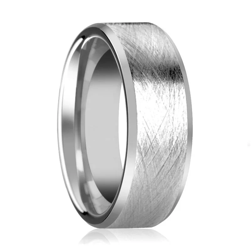 Women’s friendship ring-Tungsten Carbide Wedding Ring with Wire Brushed Finish and Beveled Edges 6mm, 8mm