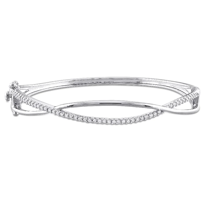 Women’s modern bangle-Miadora 1/2ct DEW Created Moissanite Criss-Cross Bangle in Sterling Silver