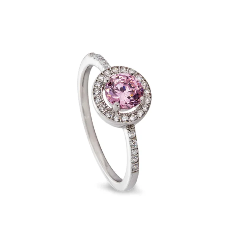 Women’s engagement rings with round diamonds-Simulated Pink Sapphire Ring with Simulated Diamonds