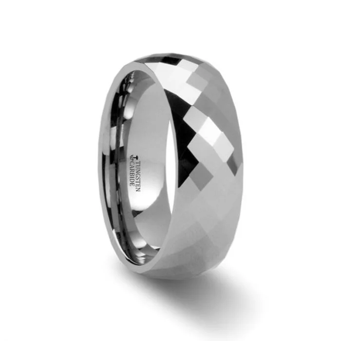 Women’s alternative engagement rings-Diamond Faceted Men's Tungsten Wedding Band