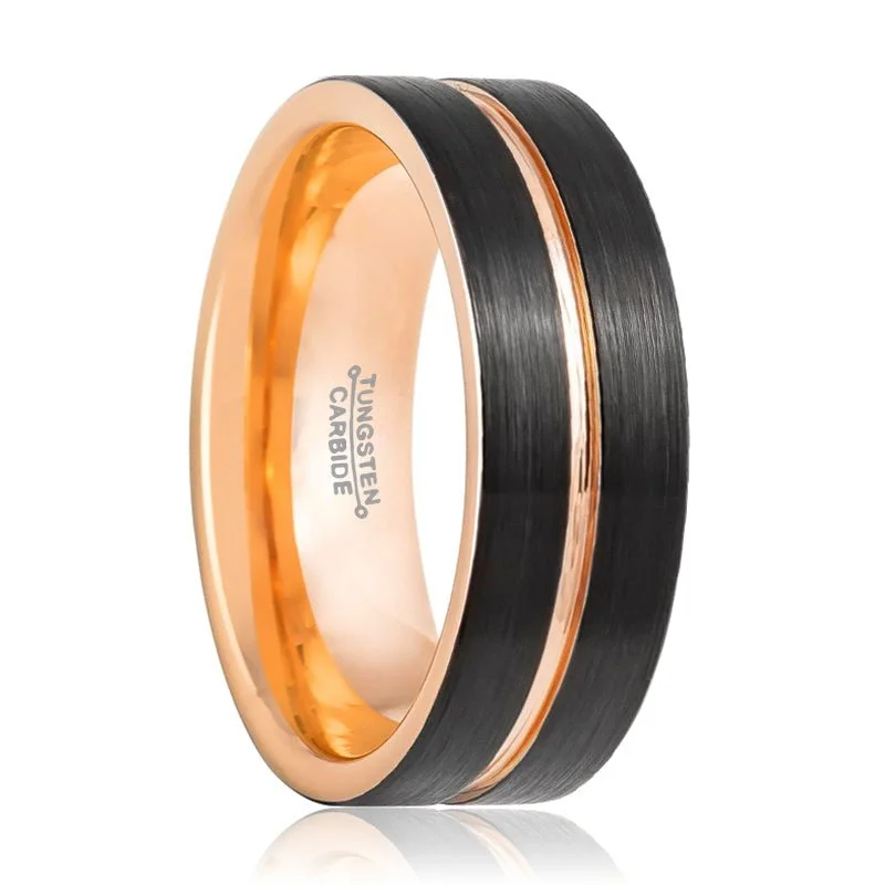 Women’s silver ring-TRISTON | Tungsten Ring Rose Groove Pipe Cut