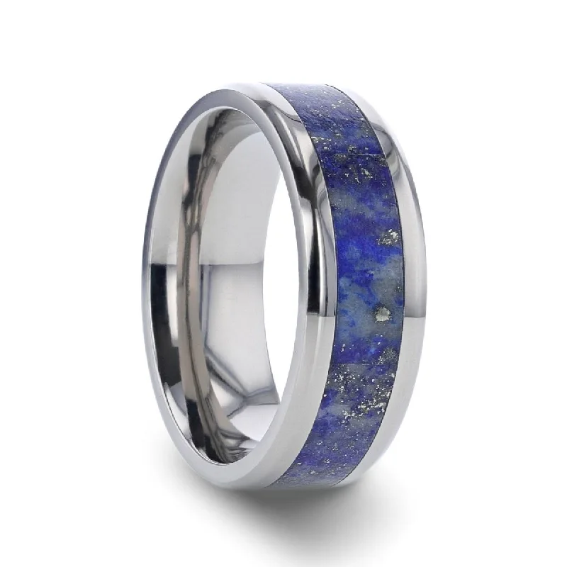 Women’s birthstone ring-MALONE | Titanium Ring Blue Lapis Inlay