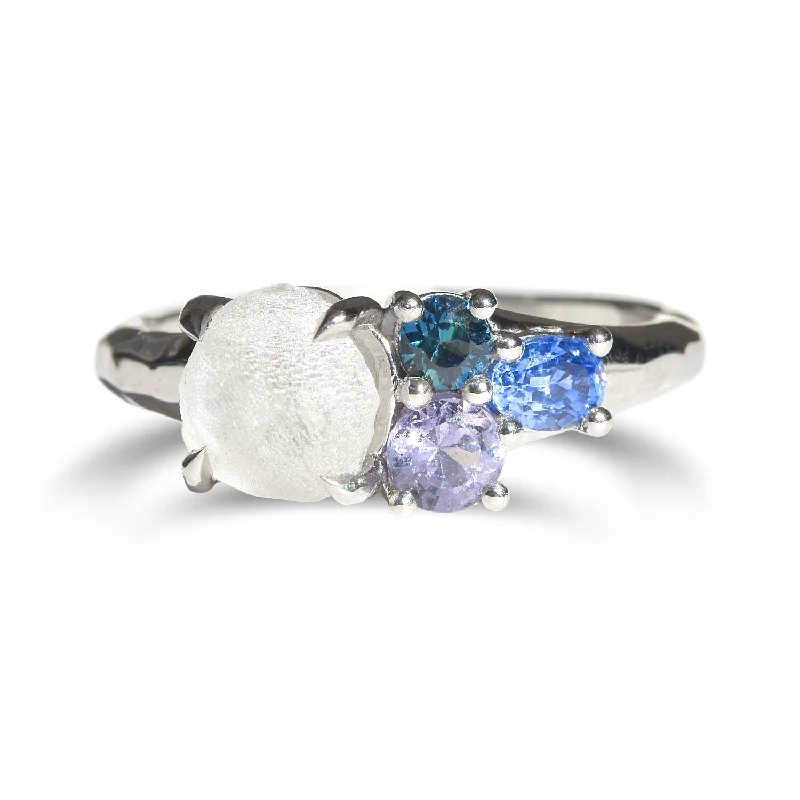 Women’s silver engagement rings-Raziel ring - a customizable rough diamond and sapphire cluster engagement ring