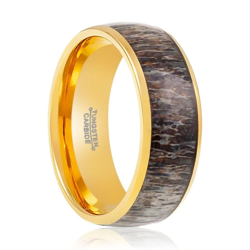 Women’s eco-friendly ring-COLUMBA | Tungsten Ring Real Deer Antler Inlay