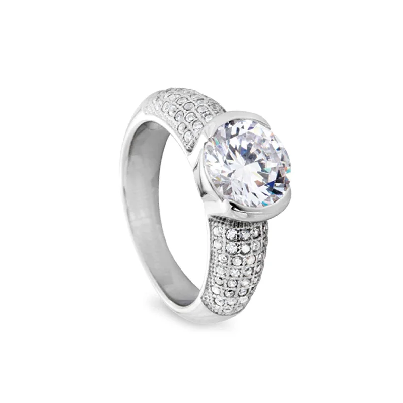 Women’s engagement rings with halo setting-Round Ring with 77 Simulated Diamonds