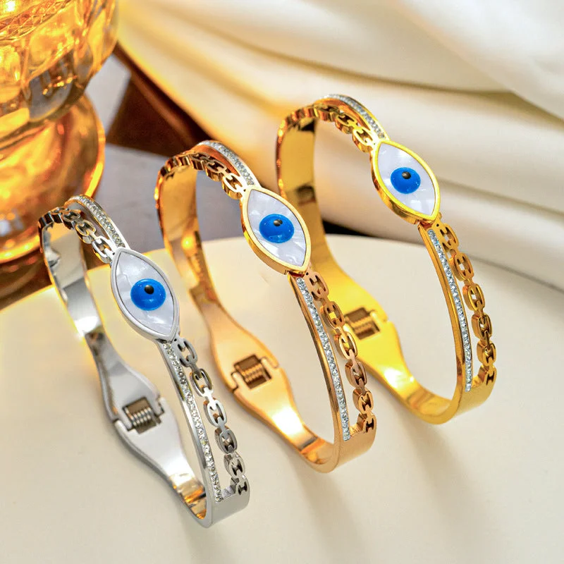 Women’s love bracelet-Ig Style Devil's Eye Stainless Steel Enamel Plating Inlay Shell Zircon 18k Gold Plated Bangle