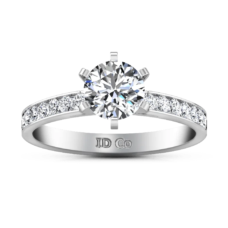 Women’s princess cut solitaire engagement rings-Round Diamond Pave Engagement Ring Yvonne 14K White Gold