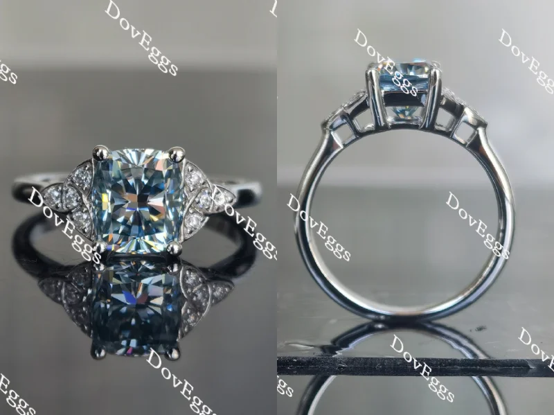 Women’s halo diamond engagement rings with side stones-Doveggs smokey spark grey side stone moissanite engagement ring