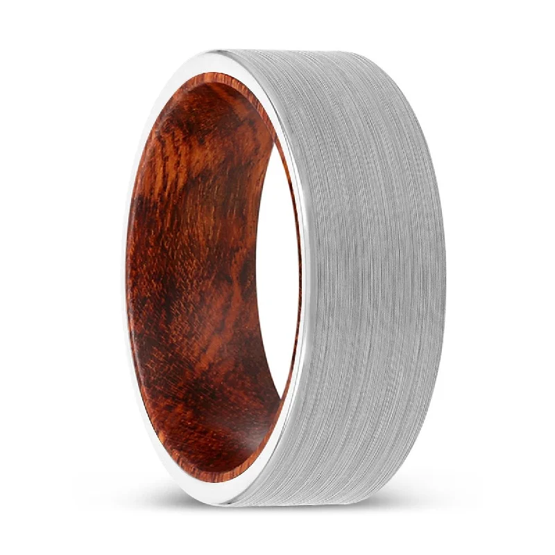 Women’s art deco ring-KAIN | Snake Wood, White Tungsten Ring, Brushed, Flat