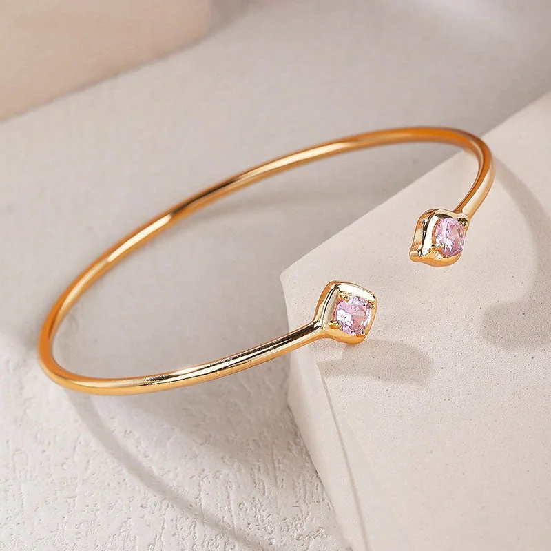 Women’s casual silver bangle-Copper Gold Plated Elegant Classic Style Geometric Plating Inlay Zircon Bangle