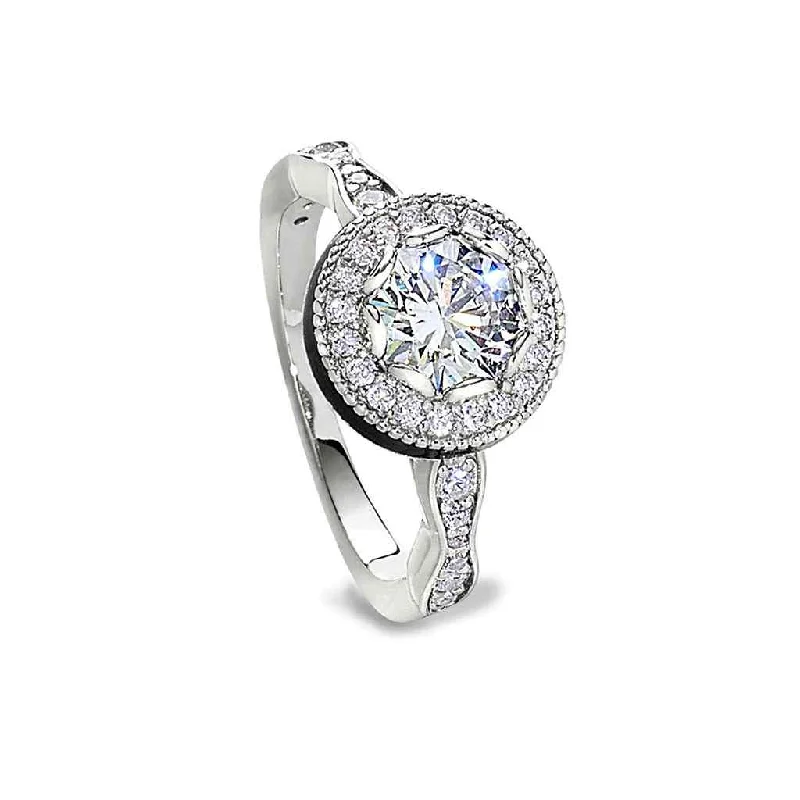 Women’s engagement rings with square diamonds-Round Halo Ring with Simulated Diamonds