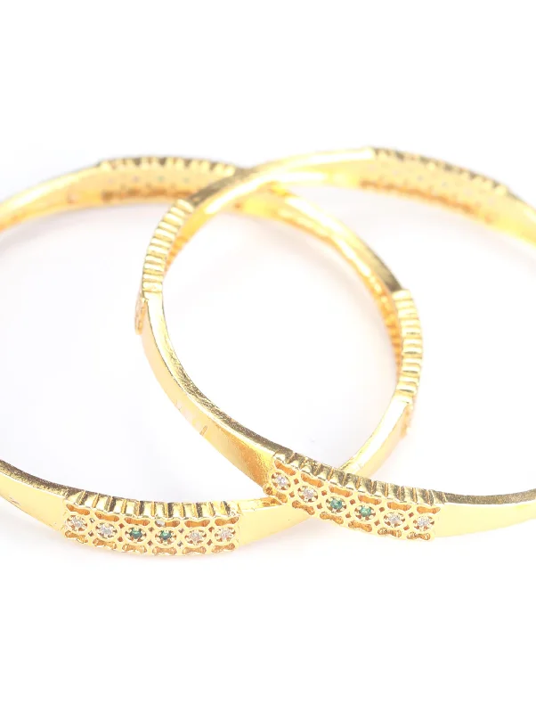 Women’s gold bangle-Priyaasi Women Green American Diamond Gold Plated Set of 2 Bangle Set