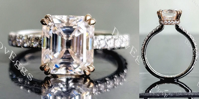 Women’s emerald cut engagement rings-Doveggs Elizabeth Taylor Krupp cut eternity pave moissanite engagement ring