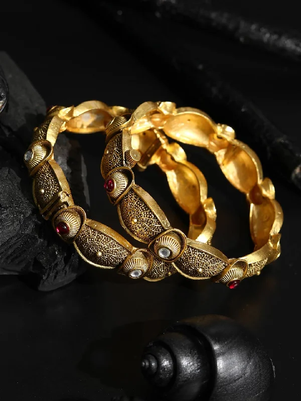 Women’s twisted bracelet-Priyaasi Women Artificial Stones Gold Plated Set of 2 Bangle Set