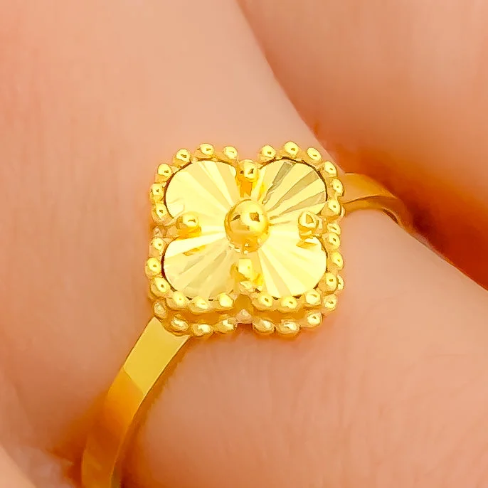 Women’s vibrant gemstone ring-Eclectic Grandiose 21k Gold Clover Ring - Size 8