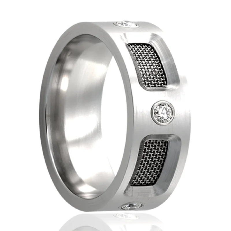 Women’s engagement rings with large diamonds-Cobalt Men's Wedding Band with Mesh Inlay & Diamonds