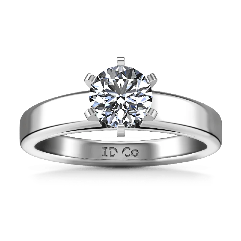 Women’s stylish engagement rings-Round Diamond Solitaire Engagement Ring 6 Prong Contemporary 14K White Gold