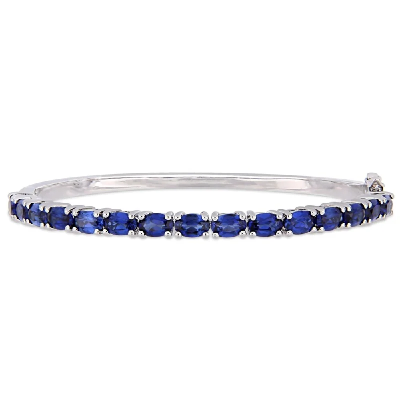 Women’s eternity bangle-Miadora Sterling Silver 8 1/4ct TGW Created Blue Sapphire Semi-Eternity Bangle