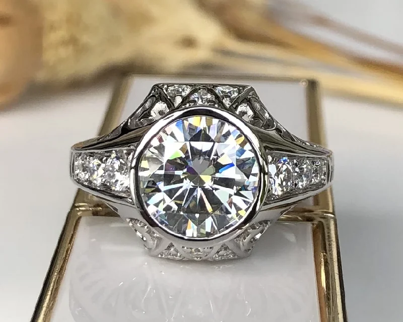 Women’s engagement rings with diamond accents-doveggs round hollow out moissanite engagement ring