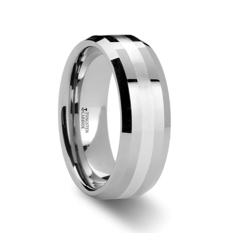 Women’s art deco ring-VECTOR | Tungsten Ring Silver Inlay