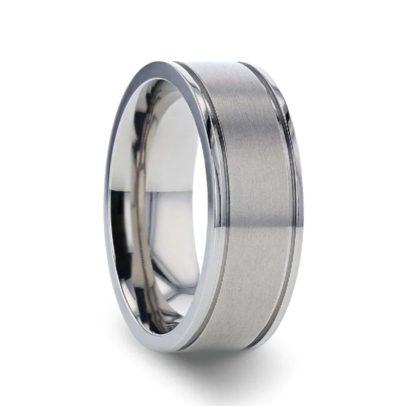 Women’s radiant-cut ring-FAIRFIELD | Titanium Ring Flat Satin