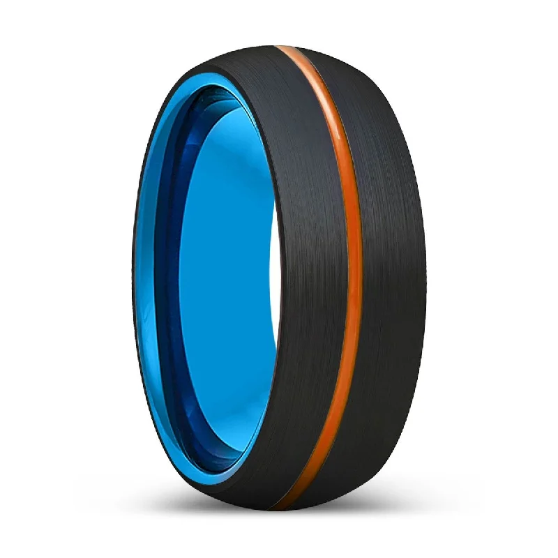 Women’s bold statement ring-VANGUARD | Blue Tungsten Ring, Black Tungsten Ring, Orange Groove, Domed