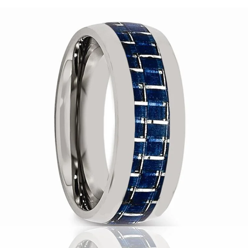 Women’s two-band ring-CARBON | Silver Tungsten Ring, Blue Carbon Fiber Inlay, Domed