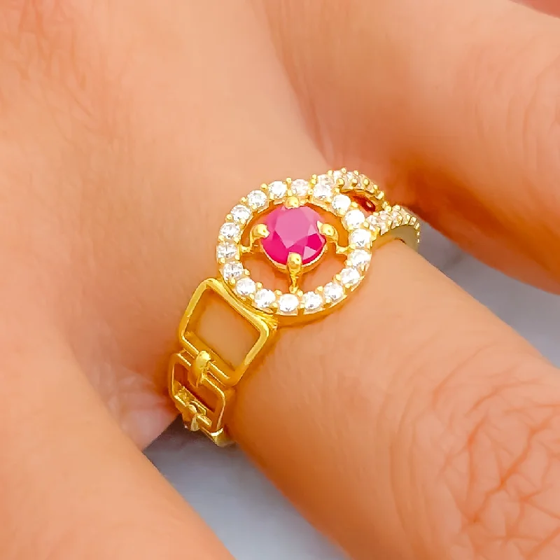 Women’s geometric design ring-Bold Elevated 22k Gold CZ Ring