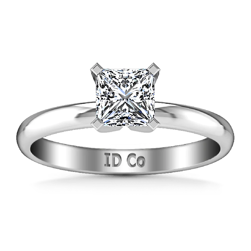 Women’s silver engagement rings-Solitaire Princess Cut Diamond Engagement Ring Comfort Fit  14K White Gold