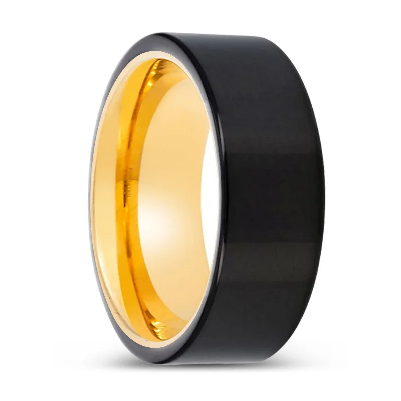 Women’s luxurious diamond ring-WARCESTER | Gold Ring, Black Tungsten Ring, Shiny, Flat