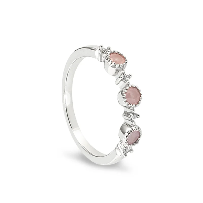 Women’s simple engagement rings-Pink Three Stone Ring with Simulated Diamonds