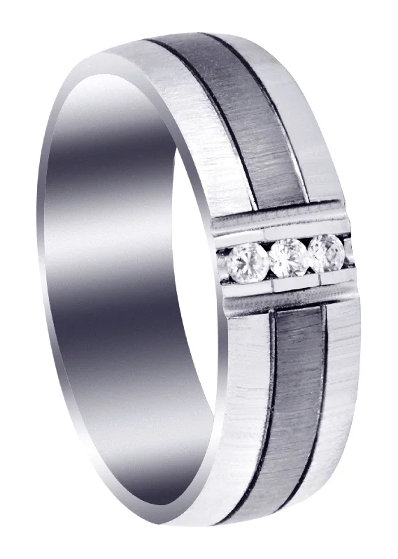 Women’s engagement rings with side stones-Diamond Mens Engagement Ring | 0.09 Carats | Cross Satin Finish (Braden)