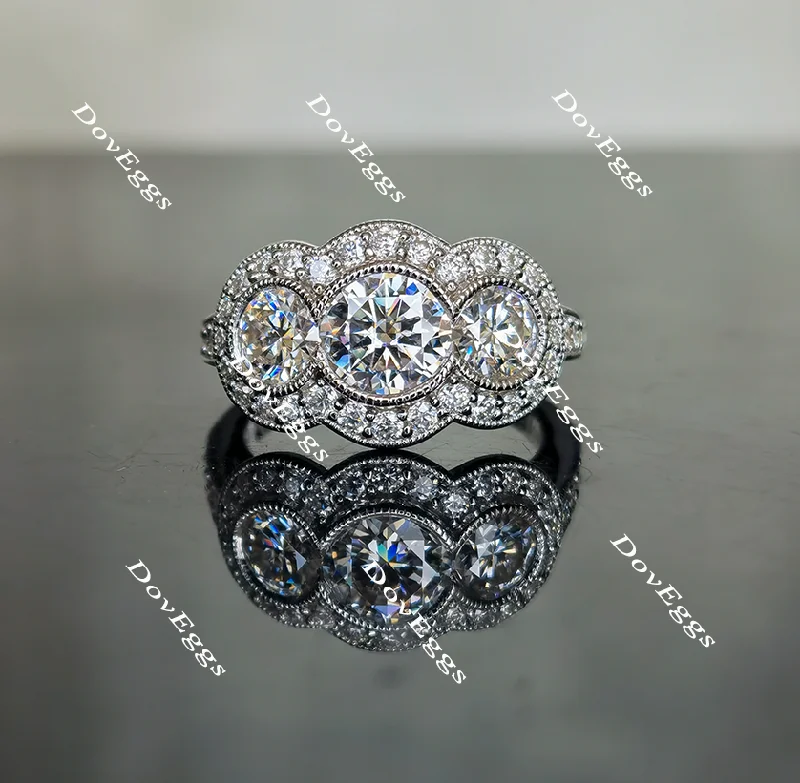 Women’s stylish engagement rings-Doveggs three-stone halo pave moissanite engagement ring