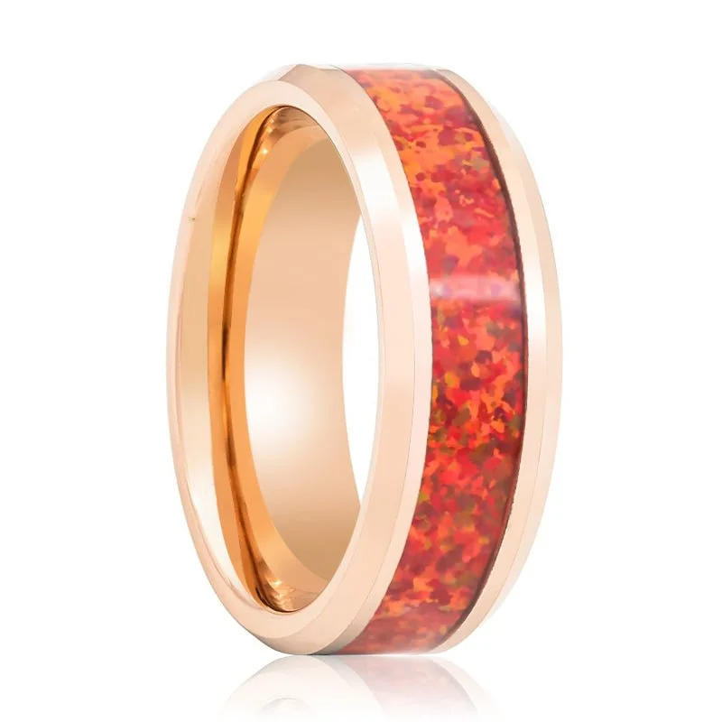 Women’s adjustable band ring-MAGICA | Tungsten Ring Red Fire Opal Inlay