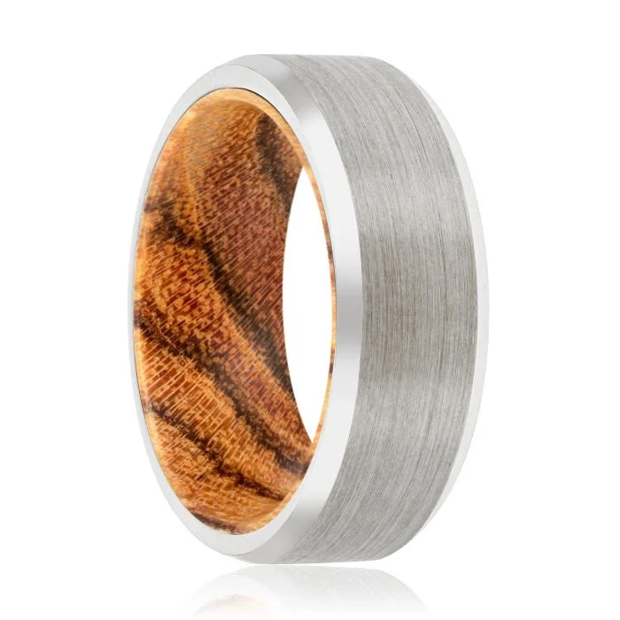 Women’s diamond ring-FUDGE | Bocote Wood, Silver Tungsten Ring, Brushed, Beveled