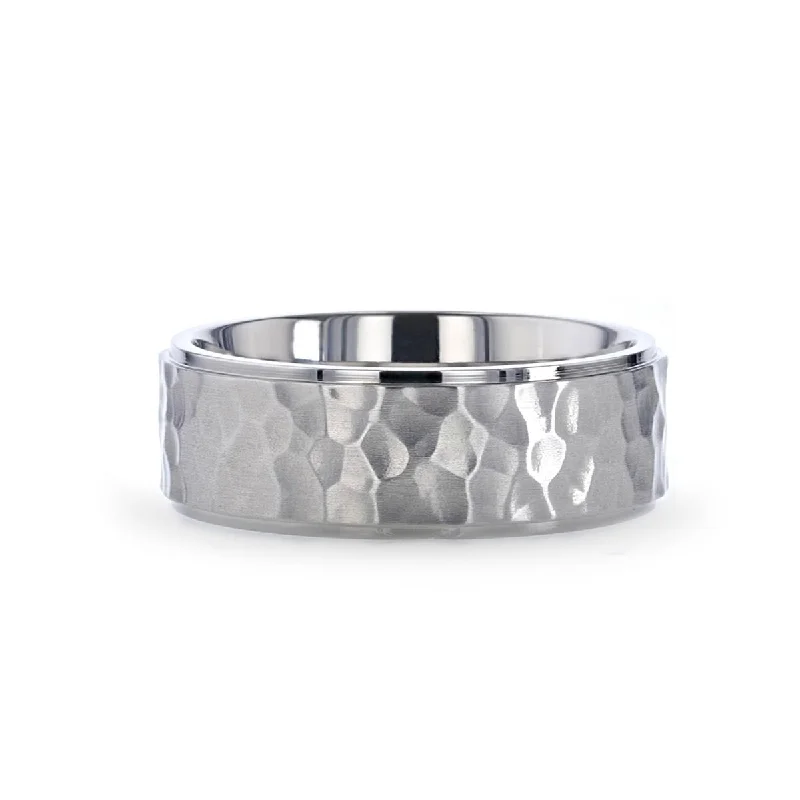 Women’s simple gold ring-MINISTER | Titanium Ring Raised Hammered Finish