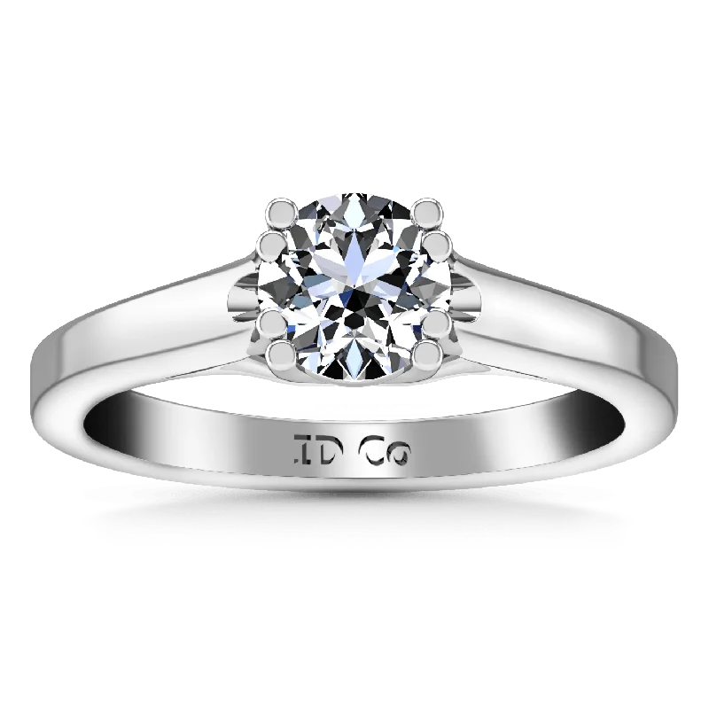 Women’s wedding and engagement rings-Round Diamond Solitaire Engagement Ring Royale Lattice 14K White Gold